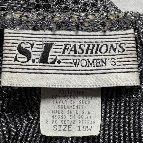 Vtg SL FASHIONS Women Dress 2pc Set Sleeveless Fringe Sz 18 Metallic Silver 12-6 - Picture 9 of 16